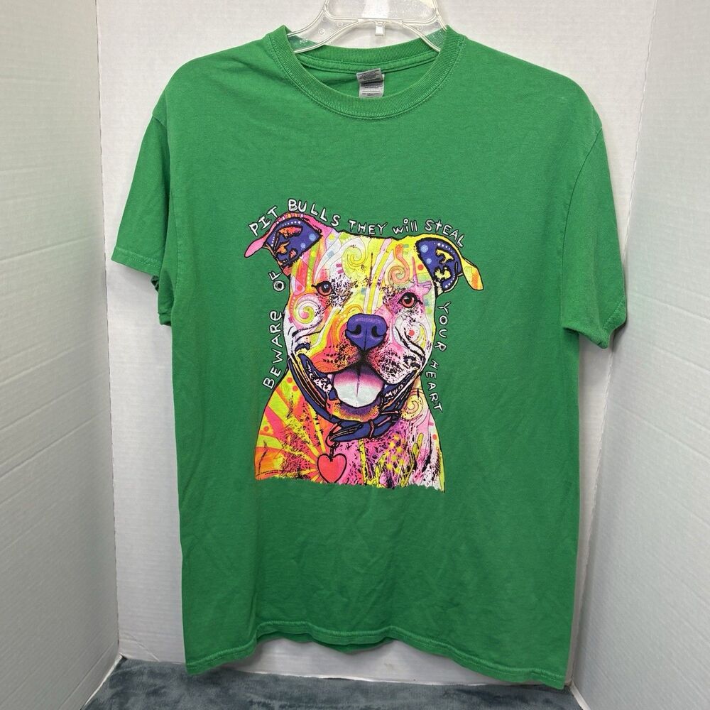 Beware of Pit Bulls T-shirt Dean Russo Art Colorful Cute Dog Men's Tee